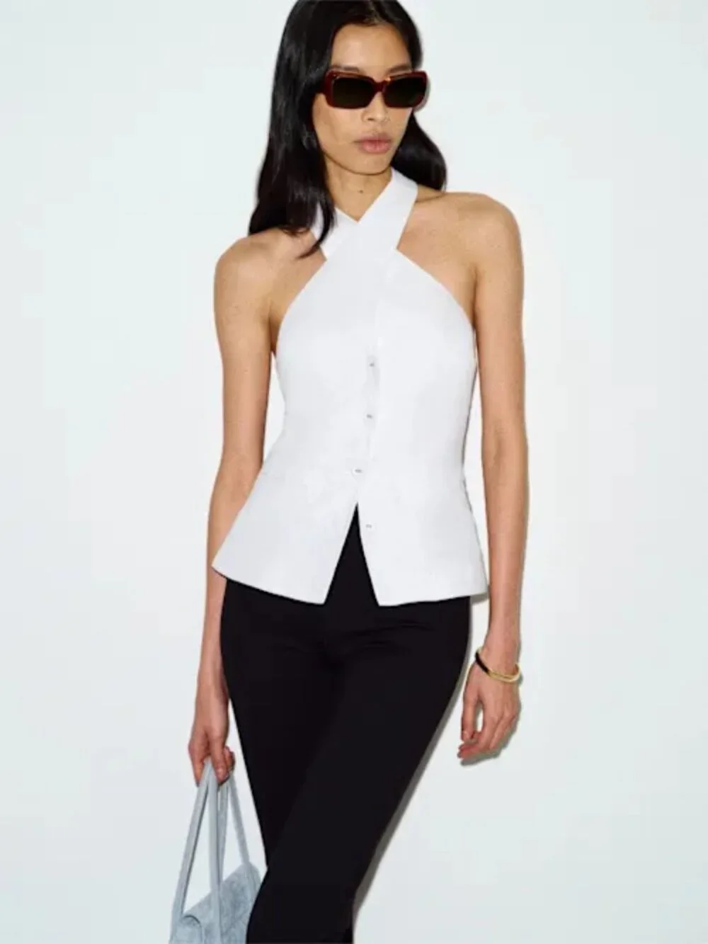 NWOT Reformation Tate Linen Top in White Sleeveless Halter Size 4
